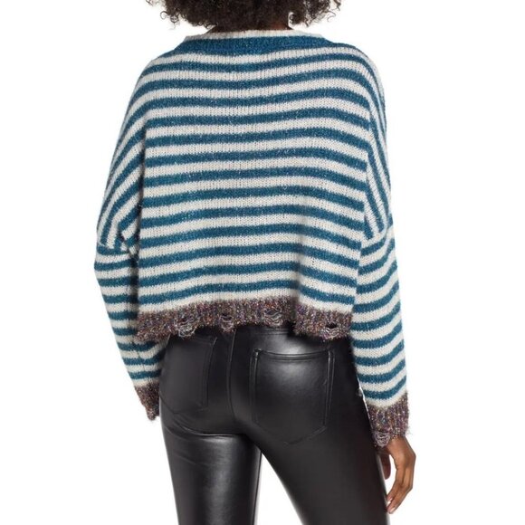 Nordstrom‎ Pima Tinsel Striped Sweater Blue Size Medium Blue White Glitter Bling - Picture 12 of 12